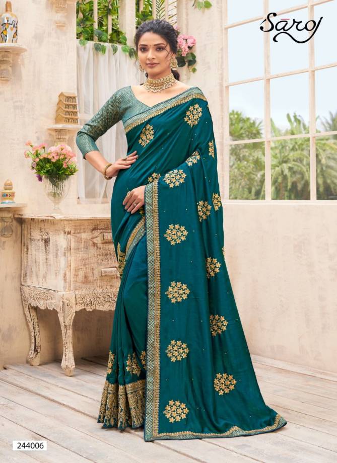 Saroj Vasudara Festive Wear Designer Soft Vichitra Silk Latest Saree Collection